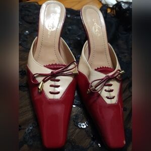 Casadei Italian Red and Beige Patent Leather. Size 6.5. Preloved